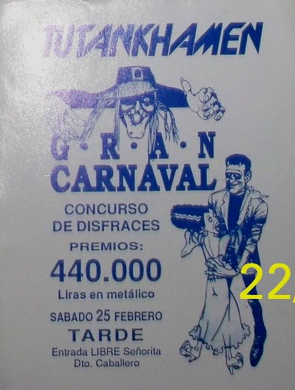 Flyer del Gran Carnaval de la discoteca Tutankhamen de Gav Mar